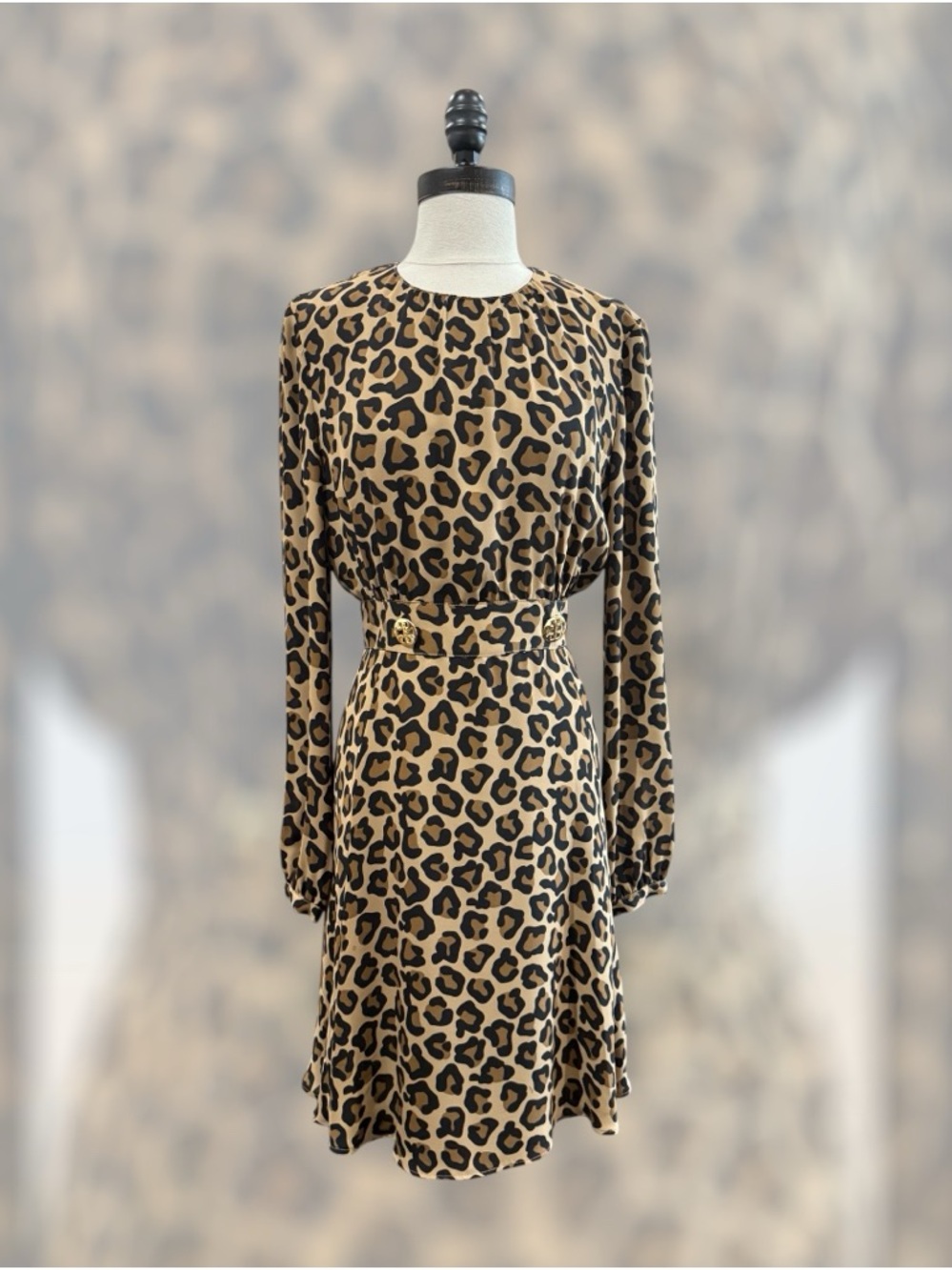 Tory Burch Leopard-Print Long Sleeve Dress